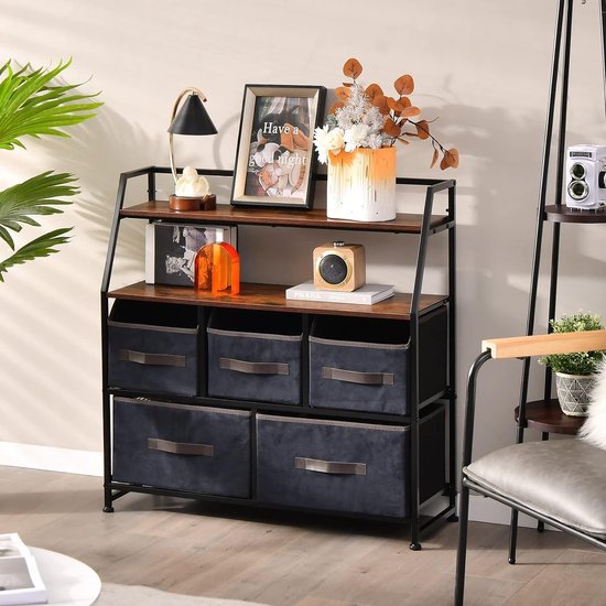 Dressoir, Opbergkast, 214x35x145 cm, Voor slaapkamer, kamer, Elektrische haard XXL, Ladekast, Commode, Cement