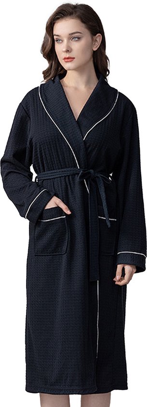 CALIYO Badjas Dames - Kimono - Sauna Badjas - Pyjama Dames - Katoen - Zwart - L