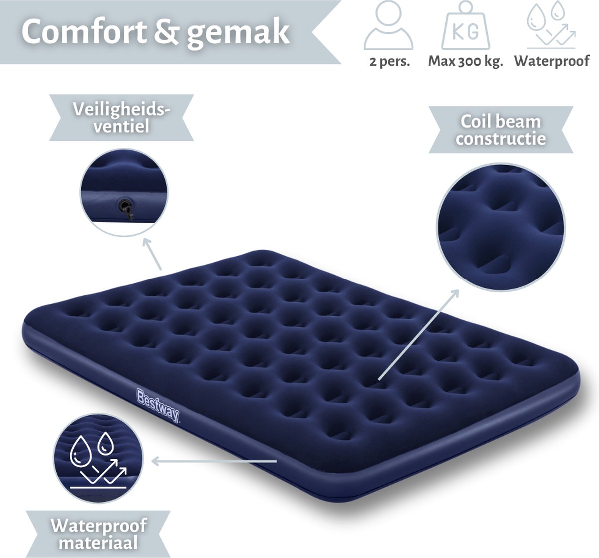 Bestway luchtbed - 2-Persoons - 152x203x22 cm (BxLxH) - Blauw
