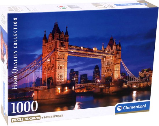 Clementoni - Puzzel - 1000 Stukjes - Tower Bridge 's Nachts - Puzzel Voor Volwassenen - Gerecycled Materiaal