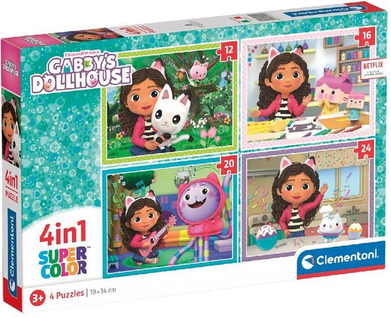 Clementoni - Gabby’s Dollhouse Legpuzzel - Gabbys Poppenhuis Kinderpuzzel - 4 Puzzels van 12 tot 24 Stukjes - 3-6 jaar
