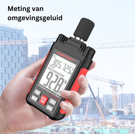 Geluidsmeter - dB meter - Decibelmeter - Digitaal - 30-130dBA - 30-130dBC - Temperatuurmeter - Luchtvochtigheidsmeter - Habotech