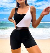 Sexy elegant corrigerende zwempak badpak met pijpjes zwart wit maat S