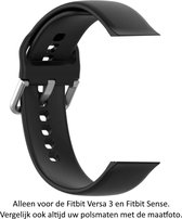Zwart siliconen bandje geschikt voor Fitbit Versa 3 / Versa Sense - gespsluiting – Maat: zie maatfoto – Zwart kunst rubber Armband - Black silicone rubber