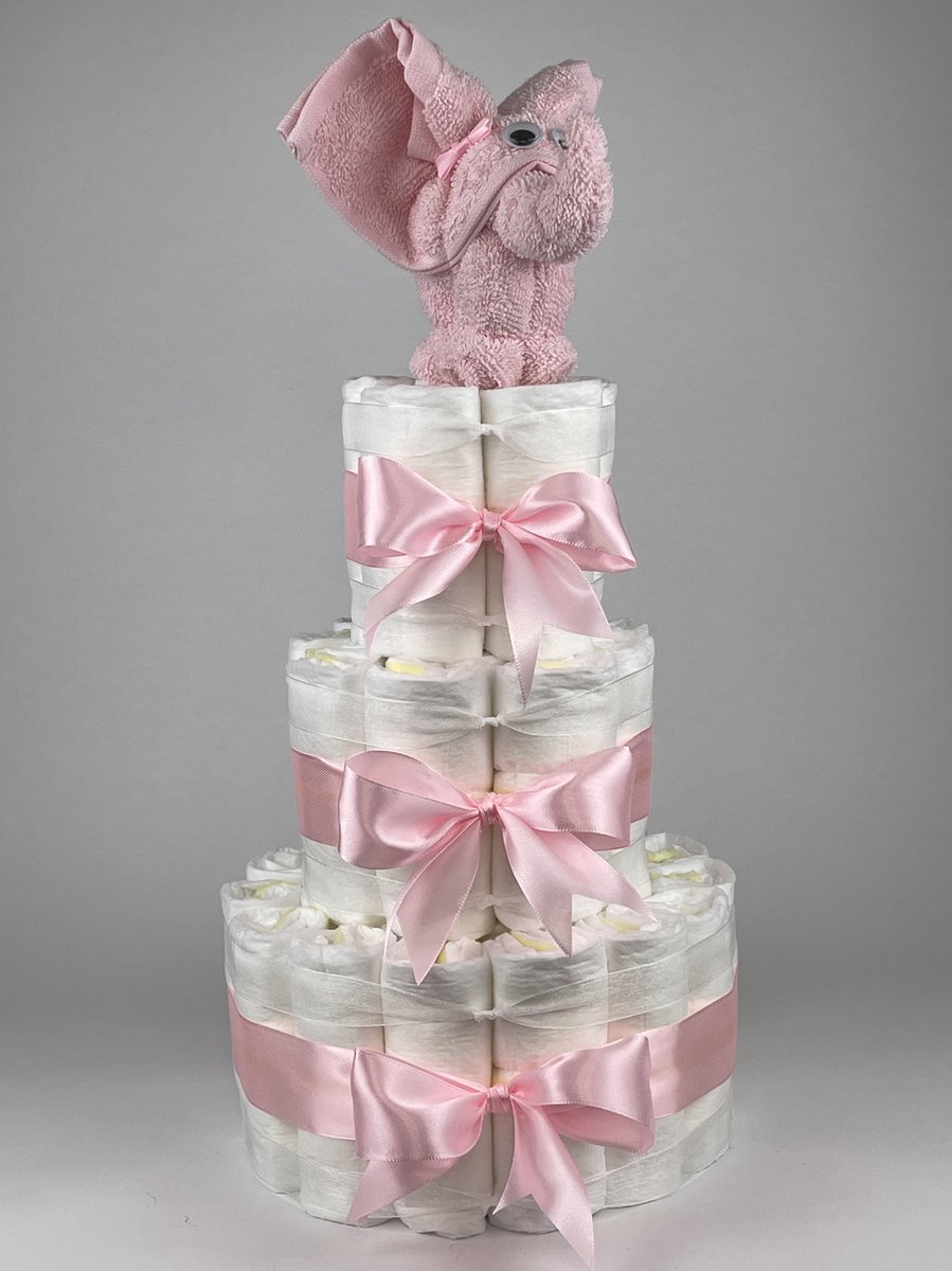 Chouette-Chouette | Luiertaart Meisje | Kraamcadeau | Geboorte Meisje | Babyshower | Olifant Roze