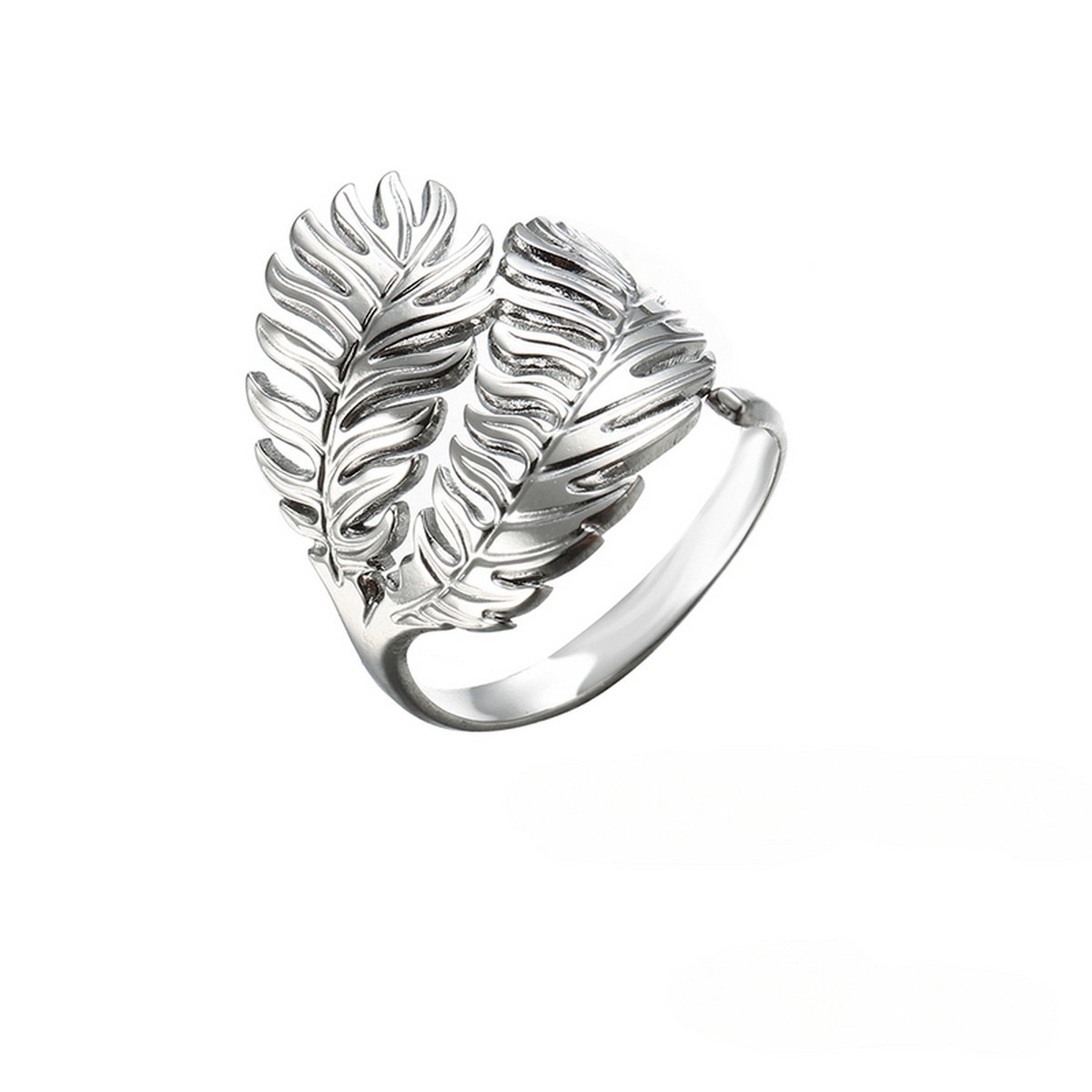 Silver Plated Large Feather Ring