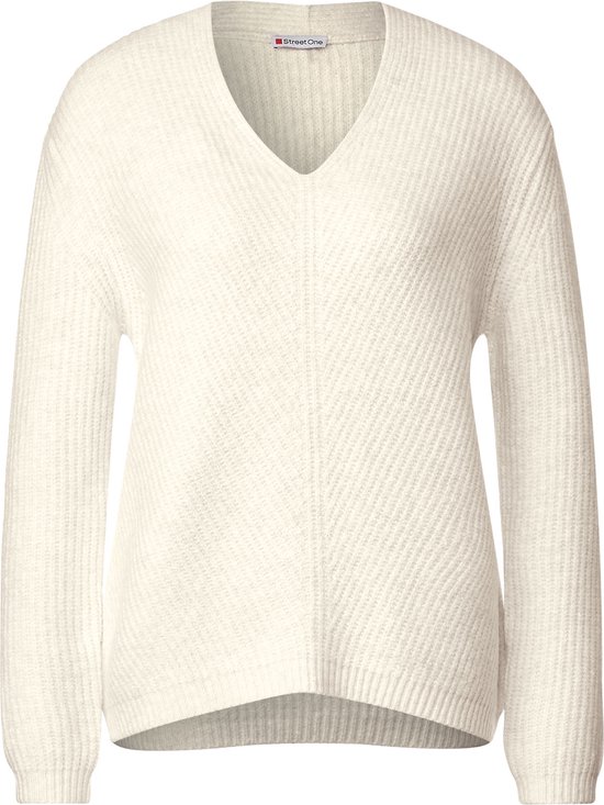 Street One LTD QR v-neck sweater - Dames Trui - Cream White melange