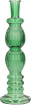 Kaarsen kandelaar Florence - groen glas - ribbel - D9 x H28 cm