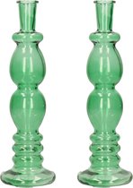 Ideas 4 Seasons Bloemenvaas Florence - 2x - groen glas - helder - D9 x H28 cm