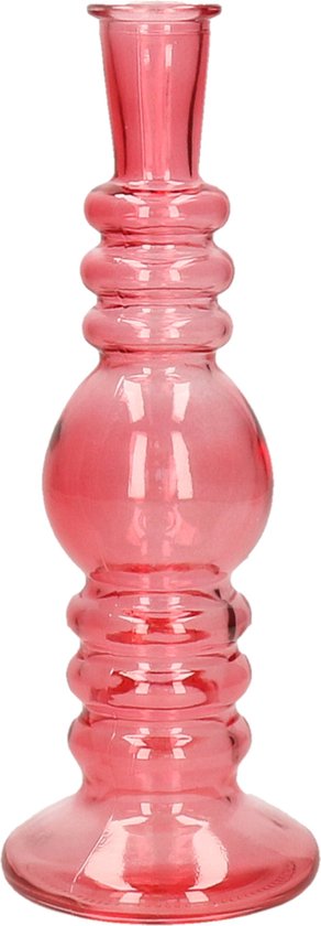 Kaarsen kandelaar Florence - koraal rood glas - ribbel - D8,5 x H23 cm