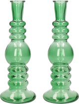 Kaarsen kandelaar Florence - 2x - groen glas - helder - D8,5 x H23 cm
