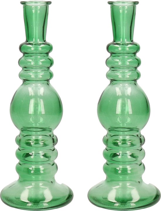Bougies Florence - 2x - verre vert - clair - D8,5 x H23 cm