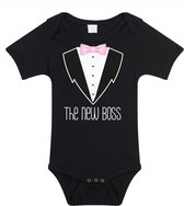 Bellatio Decorations baby rompertje - smoking/pak - zwart - roze strik - cadeau romper - kraamcadeau 80