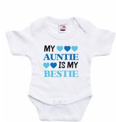 Bellatio Decorations baby rompertje - my auntie is my bestie - wit/blauw - cadeau romper -kraamcadeau 68