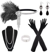 8-delige jaren 20 Flapper Great Gatsby accessoireset Fashion Roaring 20's themaset met hoofdband, hoofdbedekking, lange zwarte handschoenen, halsketting, oorbellen voor vrouwen