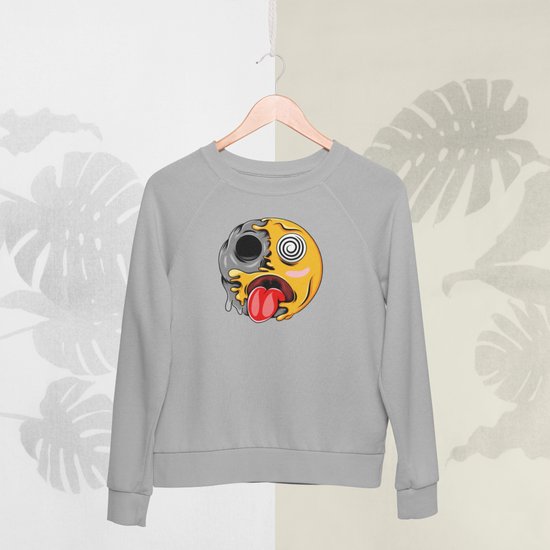 Feel Free - Halloween Sweater - Smiley: Gezicht met spiraalvormige ogen - Maat M - Kleur Grijs