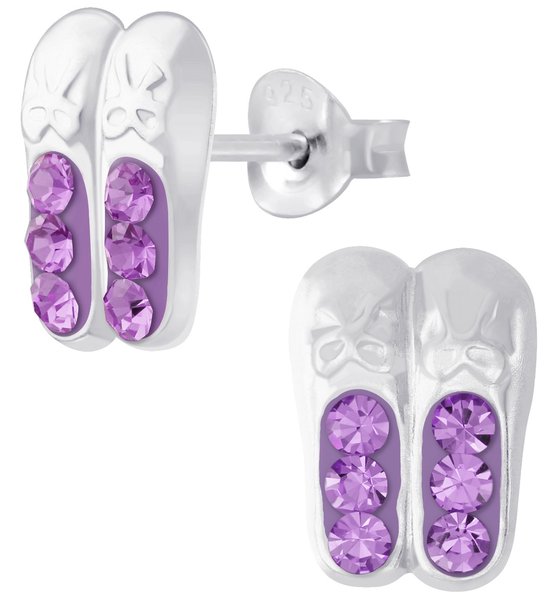 Joy|S - Zilveren ballerina ballet schoentjes oorbellen paars kristal