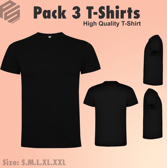 Lot de 3 T-Shirts Homme Roly Dogo Premium - 100% coton - Col rond Noir