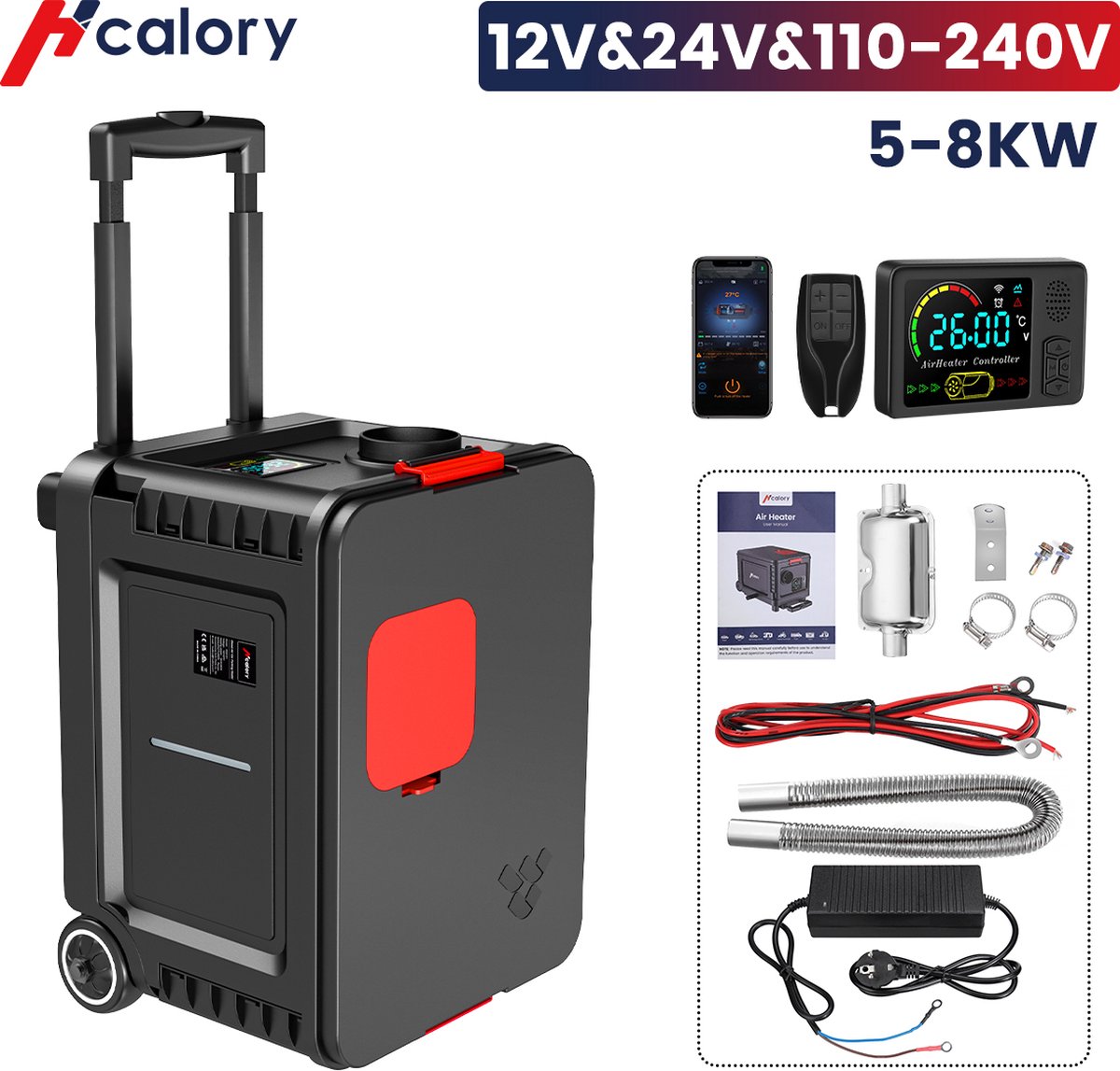Hcalory hc-a02 12v 24v 5-8kw bluetooth parking diesel air heater caravan rv