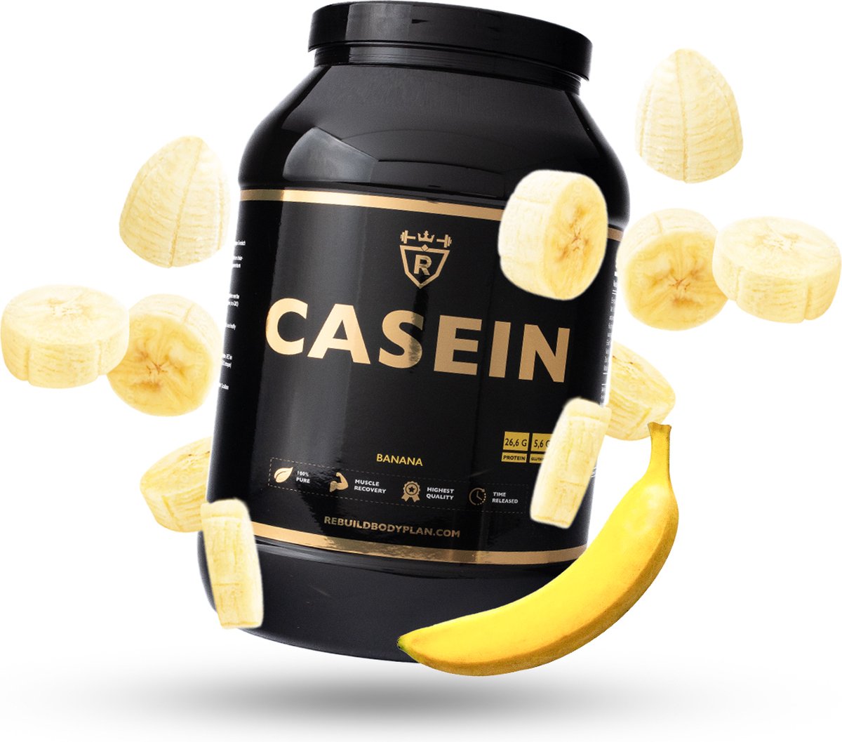Rebuild Nutrition Casein - Nacht Proteïne/Caseïne Micellaire/Eiwitshake - Langzame Eiwitten - Banaan smaak - Eiwitgehalte 90% - 1800 gram
