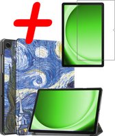 Hoesje Geschikt voor Samsung Galaxy Tab A9 Hoes Case Tablet Hoesje Tri-fold Met Screenprotector - Hoes Geschikt voor Samsung Tab A9 Hoesje Hard Cover Bookcase Hoes - Sterrenhemel
