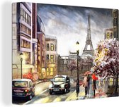 Canvas - Olieverf - Schilderij - Parijs - Stad - Eiffeltoren - 160x120 cm - Muurdecoratie - Interieur