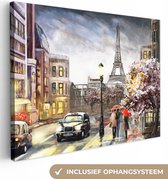 Canvas - Olieverf - Schilderij - Parijs - Stad - Eiffeltoren - 80x60 cm - Muurdecoratie - Interieur