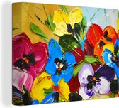 Canvas - Schilderij - Bloemen - Regenboog - Bladeren - Olieverf - 80x60 cm - Wonen - Schilderijen op canvas