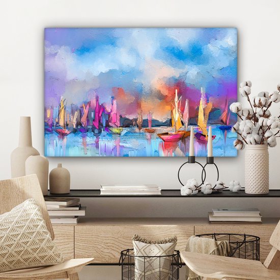 Toile - Peinture à l'huile - Bateaux - Water - Voile - 90x60 cm - Peintures sur toile - Habitat