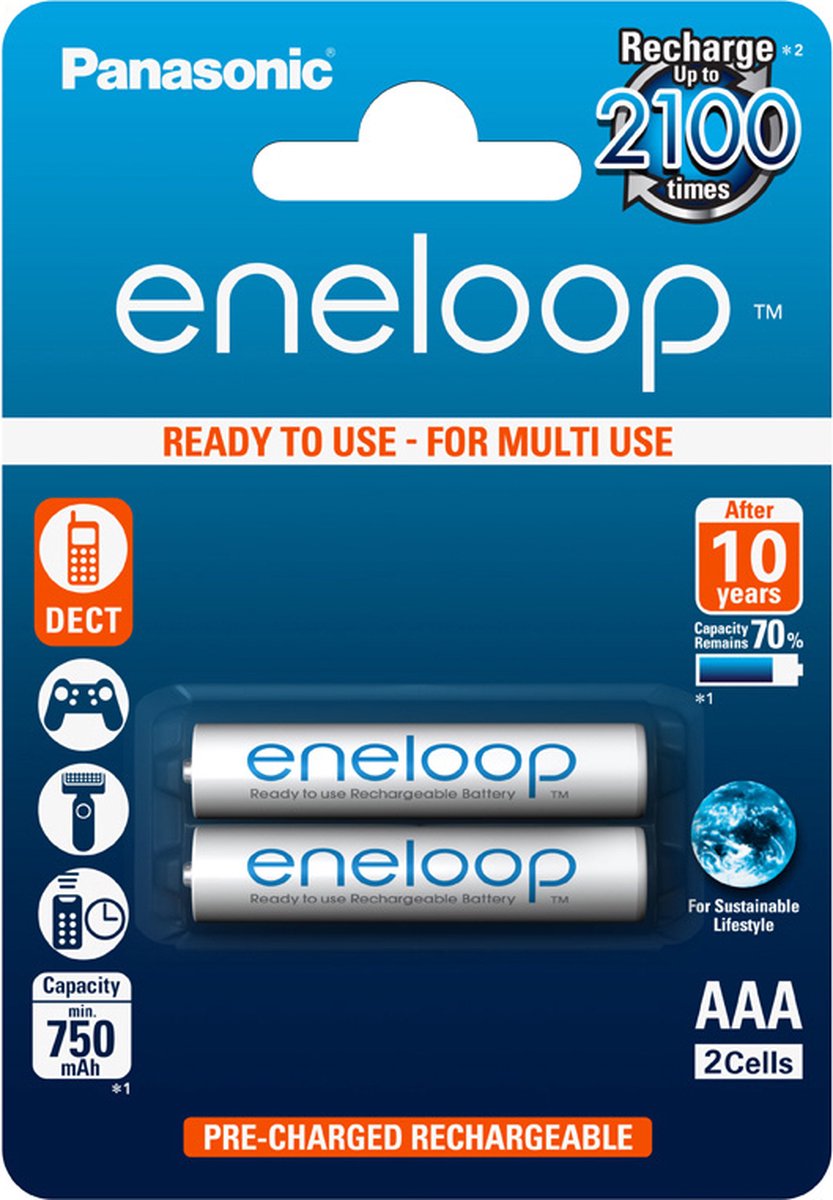 Panasonic Eneloop - Micro AAA - 750 mAh - 2 stuks