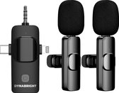 DynaBright Draadloze Microfoon - 2stuks - Lavalier Microfoon - Extra Lange Batterijduur - USB-C/AUX/Lightning - Dasspeld - Plug&Play
