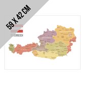 Poster/ affiche Map Oostenrijk | 59 x 42 cm | A2 formaat | Kaart met landen en steden | Landkaart | Aardrijkskunde | Map Österreich | Osterreich | Austria | Alpen | Duitstalig | Beschrijfbaar | 2 stuks