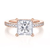 Celestia - 18k Roségouden Princess Moissanite Ring met Pavé Zijstenen - 2.1 karaat