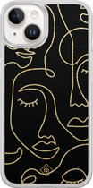 Casimoda® hoesje - Geschikt voor iPhone 14 - Abstract Faces - 2-in-1 case - Schokbestendig - Geometrisch patroon - Verhoogde randen - Zwart, Transparant