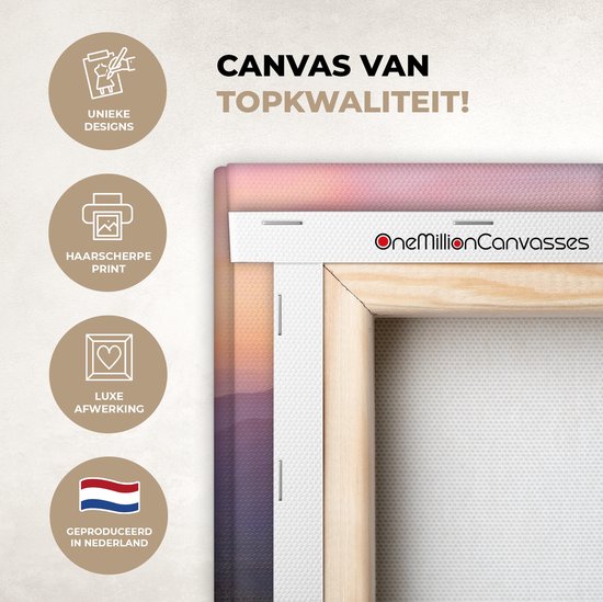 Peinture sur toile Fleurs - Berg - Coucher de soleil - Paysage - 40x30 cm - Décoration murale