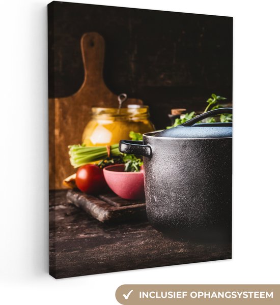 Toile Peinture Rustique - Nature Morte - Pan - Légumes - 60x80 cm - Décoration murale