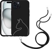 Cazy Hoesje met koord Zwart geschikt voor iPhone 15 Kattencontour II