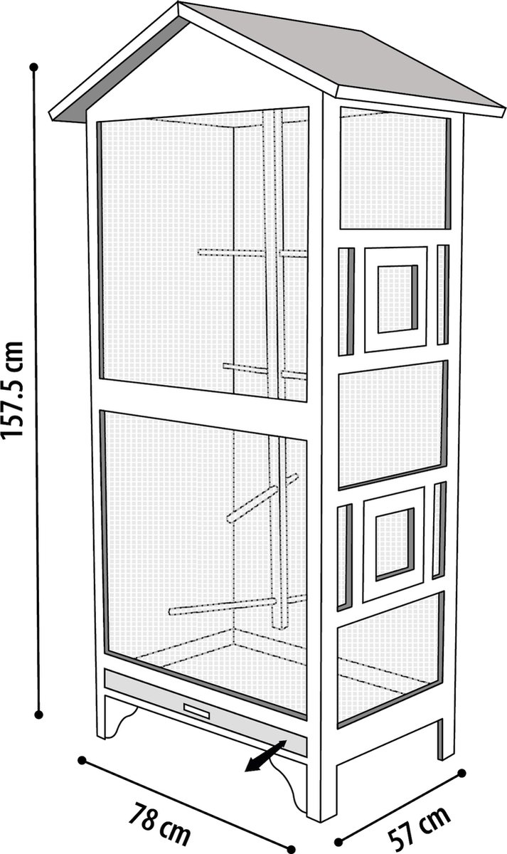 Volière Cottage Nevada Grijs – houten volière voor buiten & binnen – 78x57x157,5 cm – Flamingo vogelkooi hout thumbnail 2