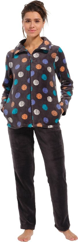 Rebelle dames huispak - Fleece - Coloured Dots - 46 - Grijs