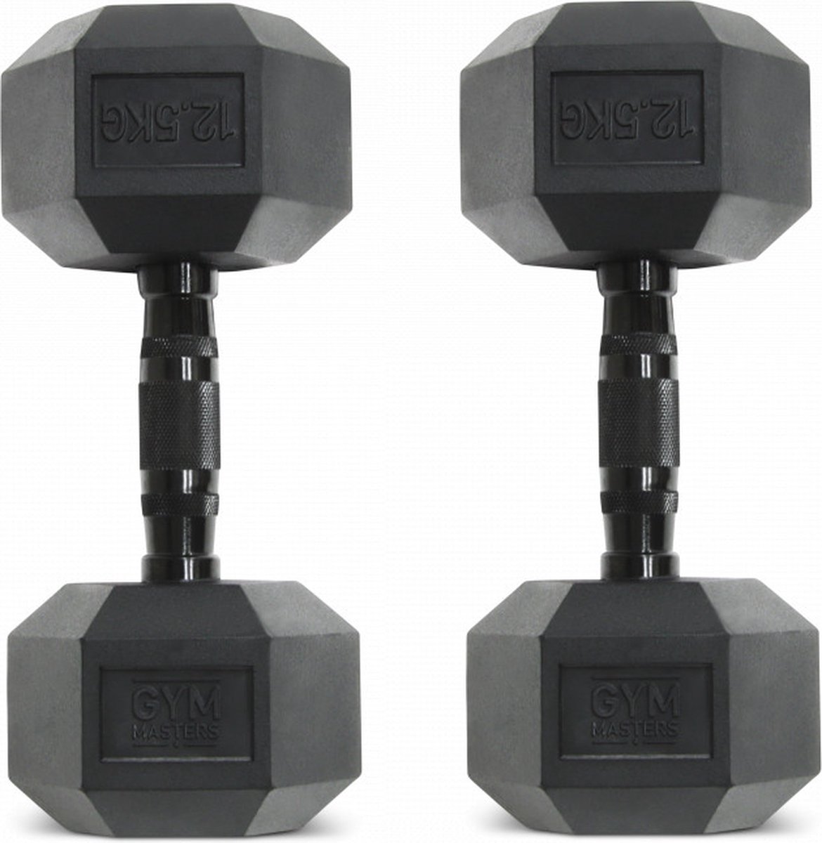 Gym Masters | Set (2 stuks) 12,5 kg - Zwarte Hexagon dumbbells zwart | hexa dumbell 2 X 12,5 kg | hexa dumbells | Dumbells set | gewichten | halters