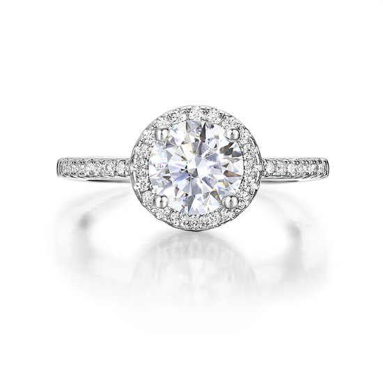 Seraphina - Bague de fiançailles halo de moissanite en or blanc 14 carats - 1 carat