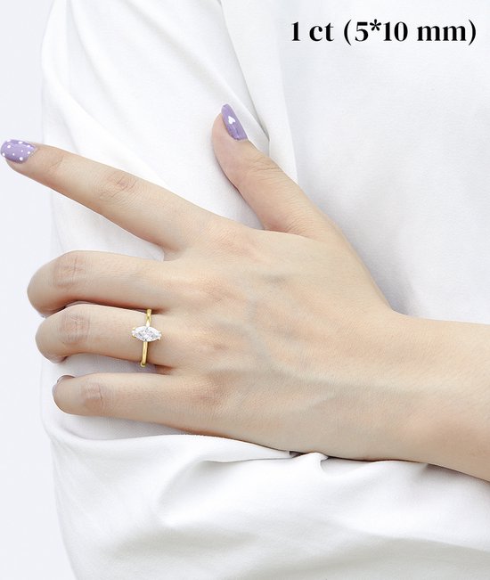 Liana - 18k Geelgouden Marquise Solitair Moissanite Ring - 1 karaat