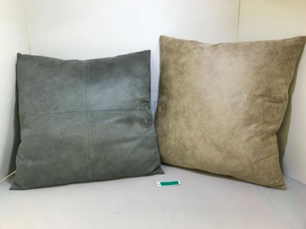 Sierkussen-suede-45 x 45 cm-met binnenkussen-blauwgrijs- zand
