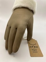 Gloves Apex - Gants en cuir pour femmes et hommes - Cuir de mouton %100 de haute qualité - Bej - Hiver - Extra chaud - Taille L