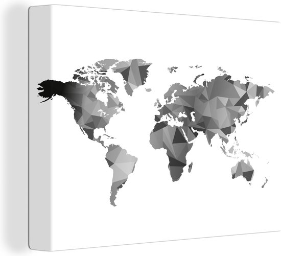 Canvas Wereldkaart - 120x90 - Wanddecoratie Wereldkaart - Driehoek - Grijs