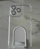 Hoogwaardige Siliconen Backcover met ingebouwd Glas voor Cameralens bescherming hoesje - Geschikt voor Apple iPhone 15 Pro Max - Transparant
