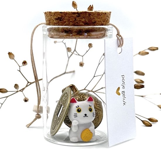 Potje Geluk Maneki Neko -cadeau-geluksbrenger-lucky cat-huwelijk-gift