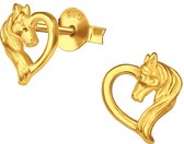 Joy|S - Zilveren paard hartje oorbellen - 8 x 9 mm - 14k goudplating