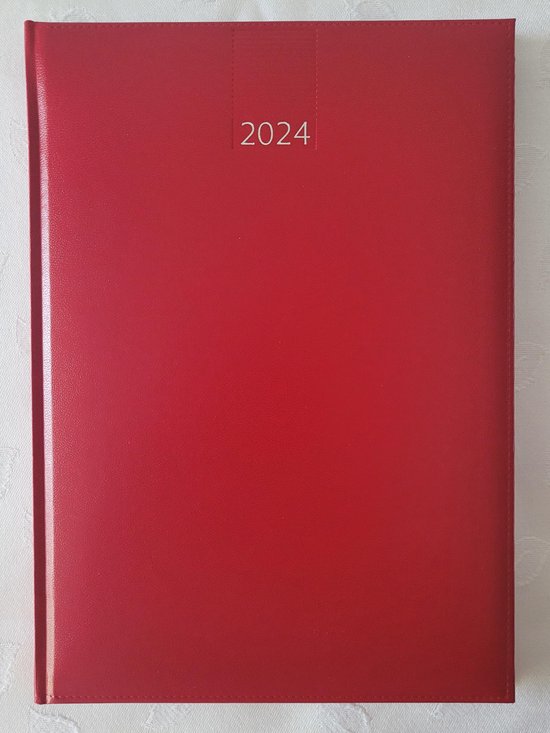 LIBOZA - Agenda 2024 - A5 1 page par jour - Couverture lisse rouge - Avec  stylo ECO 