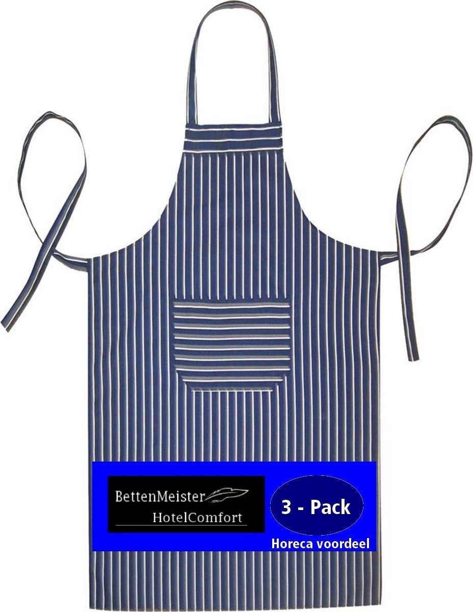 3 Pack Keukenschorten BBQ BIB Apron - Blauw gestreept) - 70x100